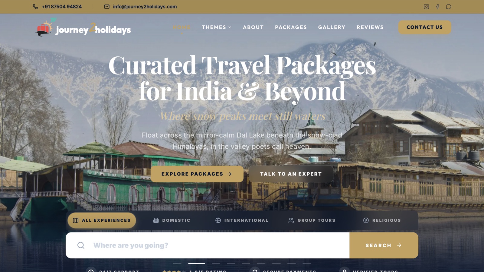 Journey2Holidays website screenshot